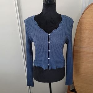Topshop Cropped Ribbed Blue Blouse/Top/Sweater